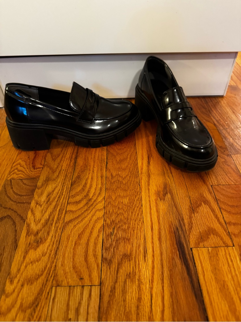 Crown Vintage Black Patent Chunky Heel Loafers